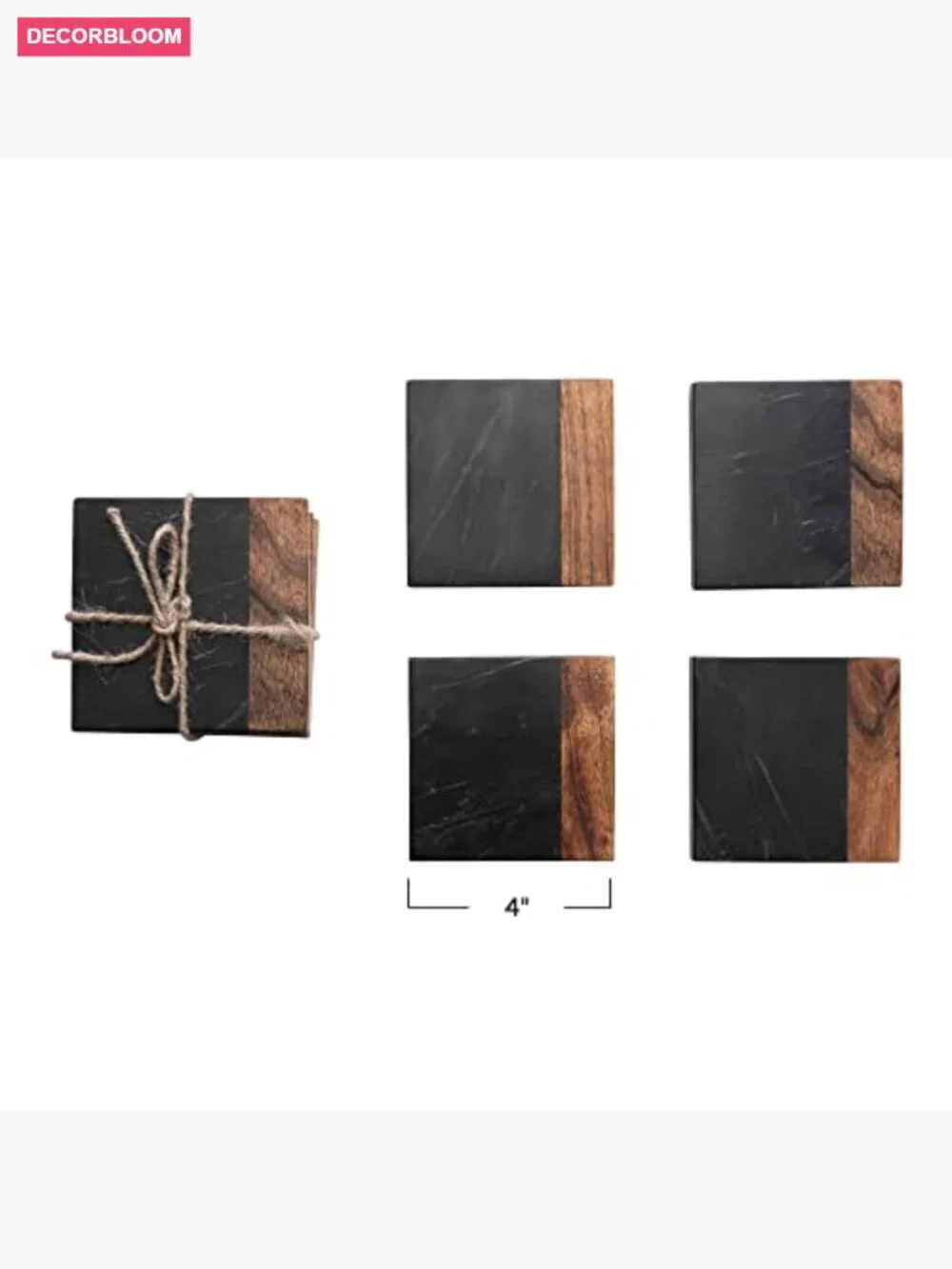 Marble and Acacia Wood 2-Tone Coasters Set of 4